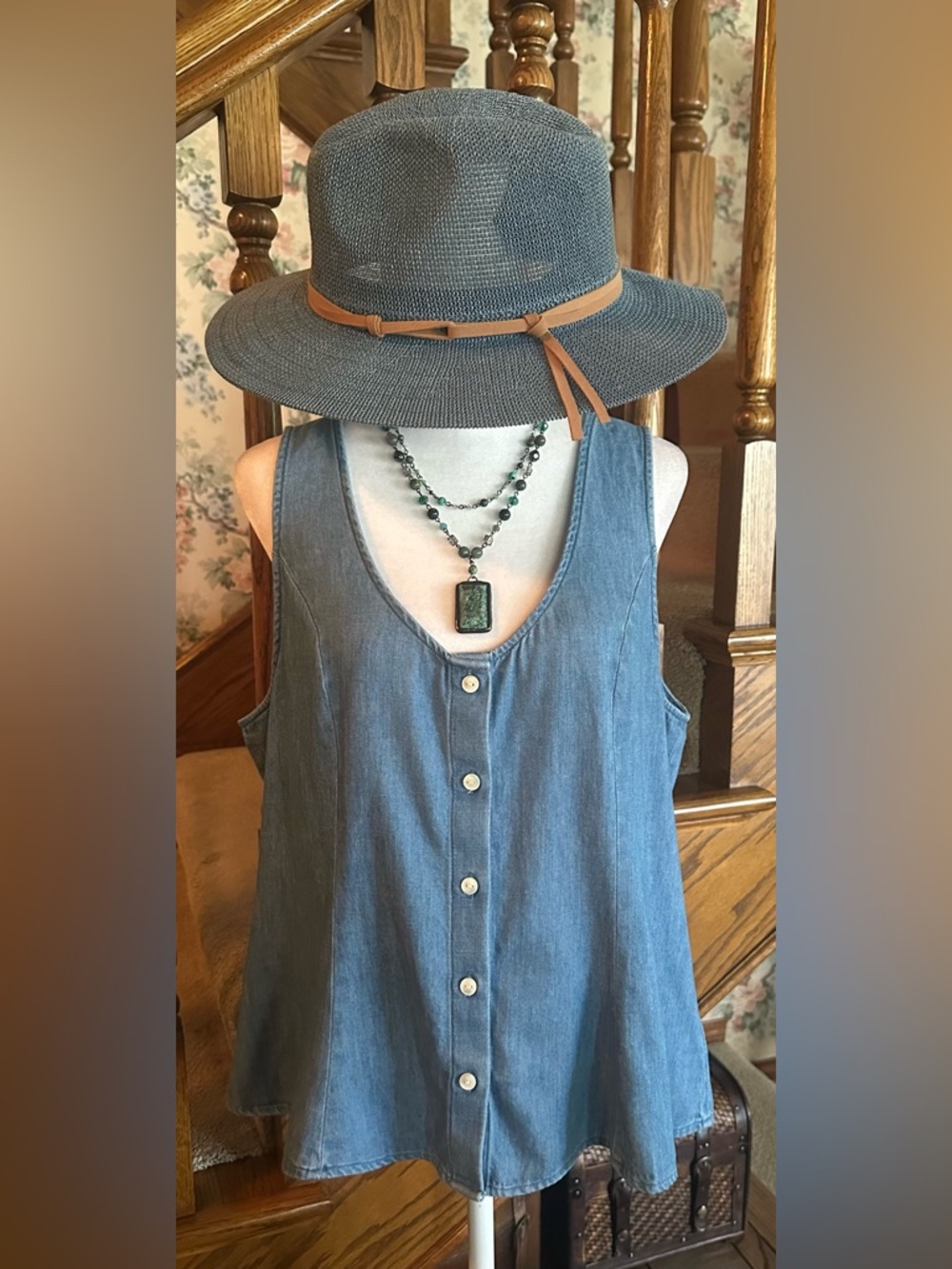 Old Navy Button-Down Sleeveless Swing Top; Denim Medium Wash; Sz Med; NewW/Tag